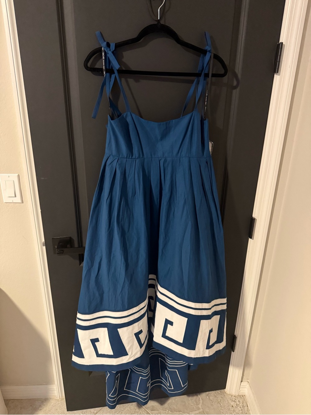 RACHEL Rachel Roy Blue Midi Dress with White Geometric Border
